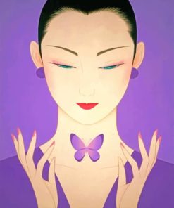 Japanese Woman with Purple Butterfly Paint By Numbers