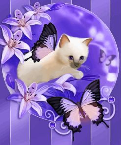 Kitten with Purple Butterfly Magic Paint By Numbers