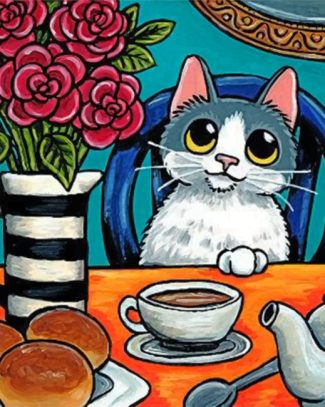 Kitty Breakfast Scene Paint By Numbers