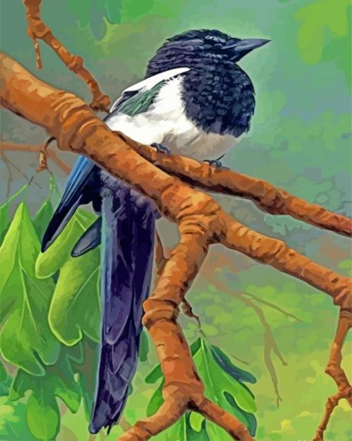 magpie-bird-on-stick-paint-by-number