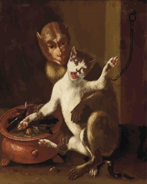 monkey-with-cat-animals-paint-by-numbers
