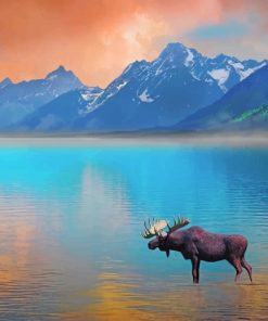 Bull Moose in Lake Paint By Numbers