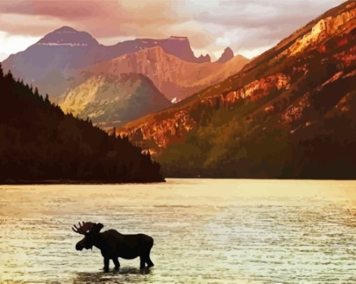 moose-in-lake-silhouette-paint-by-numbers