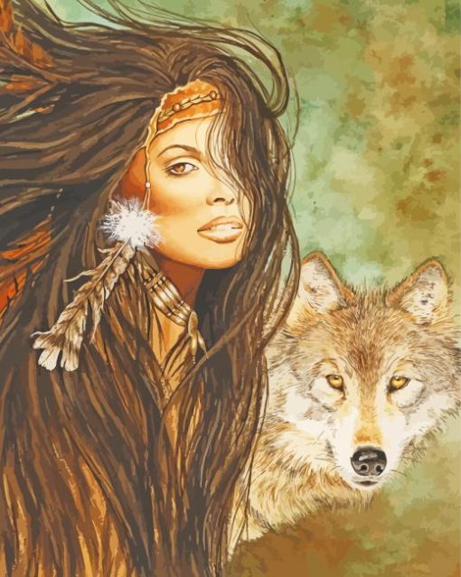 native-indian-woman-and-wolf-art-paint-by-number