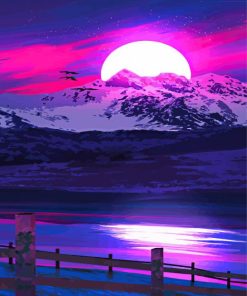 Neon Sunset Lake Scene Paint By Numbers