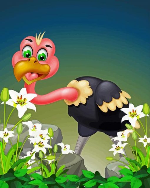 ostrich-and-flowers-paint-by-number