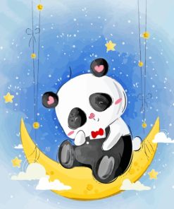 Panda on Moon Scene Paint By Numbers
