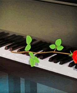 Piano Keys and Red Rose Paint By Numbers