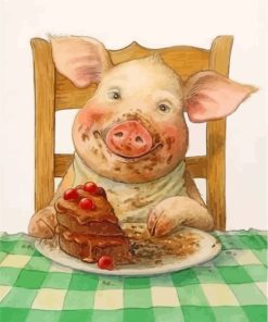 Adorable Pig Eating Cake Paint By Numbers