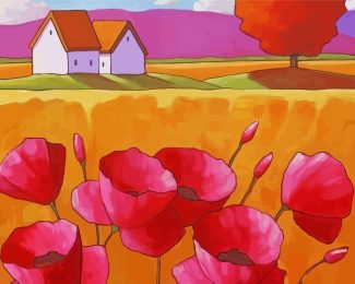 Pink Poppies Floral Paint By Numbers