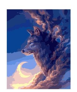 Wolf and Crescent Moon Paint By Numbers