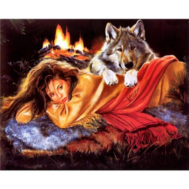 Wolf and Woman Animal Art Paint By Numbers