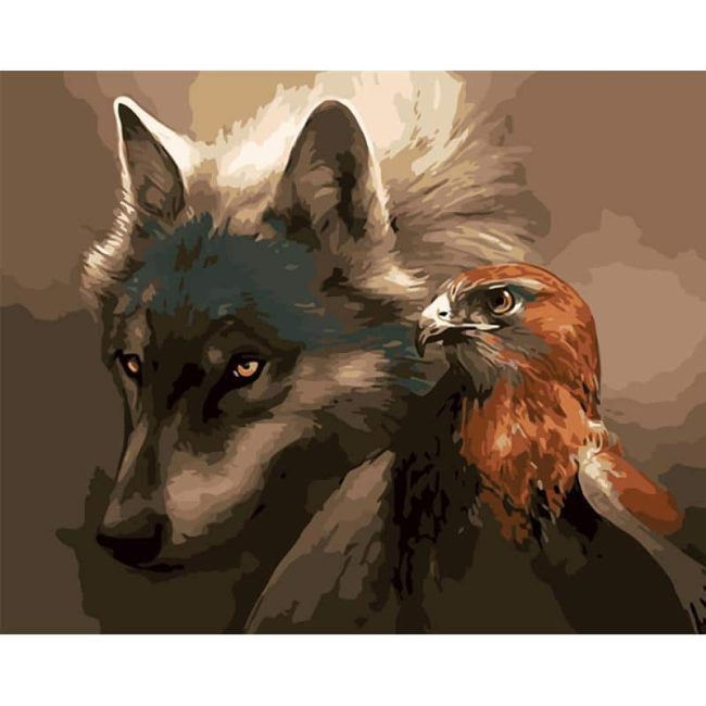 Wolf and Hawk Animal Art Paint By Numbers