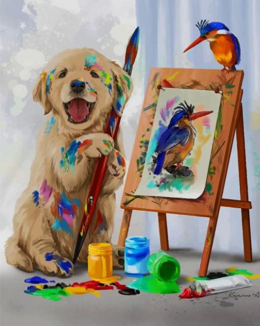 puppy-drawing-his-bird-friend-paint-by-numbers