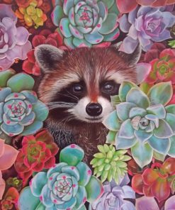 Raccoon and Succulents Paint By Numbers