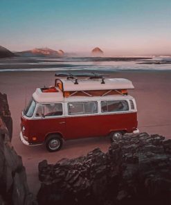 Red Campervan Beach Scene Paint By Numbers
