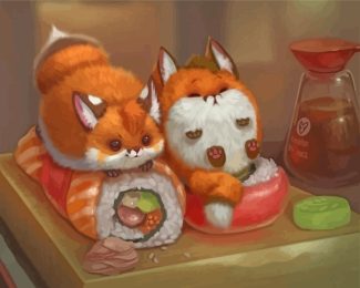 Foxes and Sushi Animal Art Paint By Numbers