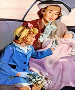 Retro Family Painting: Mother and Daughters Paint By Numbers