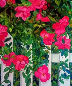 Pink Roses and Picket Fence Paint By Numbers