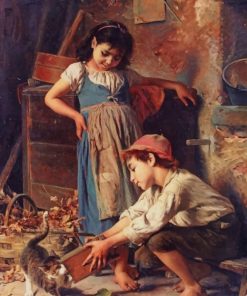Siblings and Cat Interaction Paint By Numbers