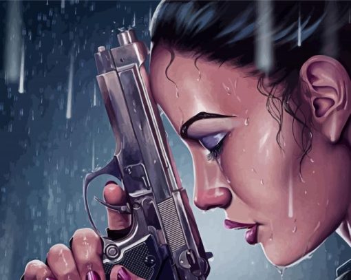 side-profile-Woman-with-gun-paint-by-number