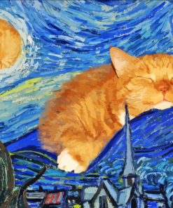 Sleepy Cat Nighttime Scene Paint By Numbers