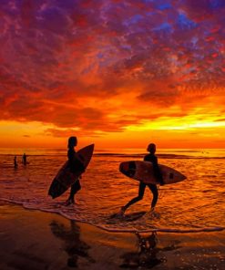 Surfers Sunset Seascape Paint By Numbers