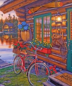 Log Cabin Sunset Paint By Numbers