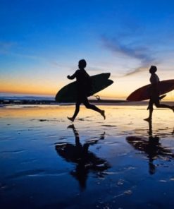 Surfers on Beach Waves Paint By Numbers
