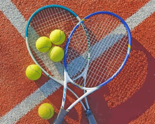tennis-racquets-and-balls-paint-by-numbers