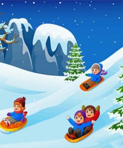 Toboggan Mountain Scene Paint By Numbers