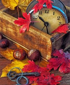 Vintage Clocks with Maple Leaves Paint By Numbers