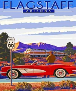Vintage Red Car Route 66 Paint By Numbers