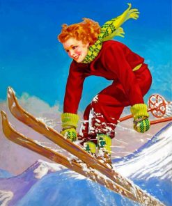 Vintage Woman Skiing Paint By Numbers