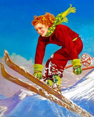 Vintage Woman Skiing Paint By Numbers