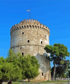 White Tower Icon of Thessaloniki Paint By Numbers
