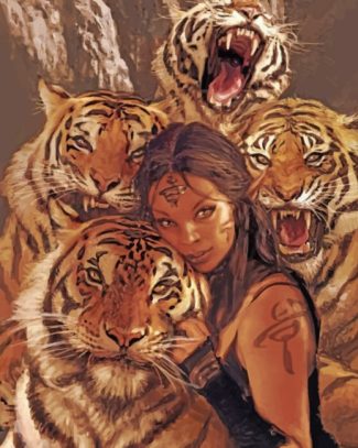 Wild Beauty: Tigers and Woman Paint By Numbers