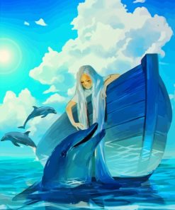 Woman with Dolphin on Boat Paint By Numbers