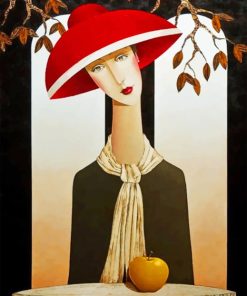 Red Sunhat Vintage Woman Paint By Numbers