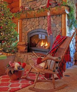 Christmas Wooden Chair Fire Paint By Numbers
