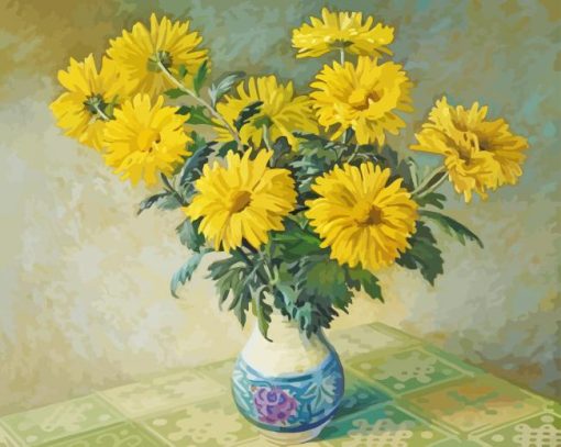 yellow-Chrysanthemum-in-vase-paint-by-numbers