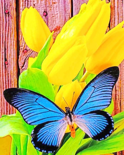yellow-Tulip-and-Blue-Butterfly-paint-by-numbers
