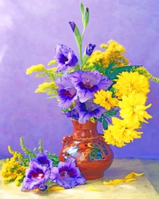 Yellow and Purple Vase Flowers Paint By Numbers